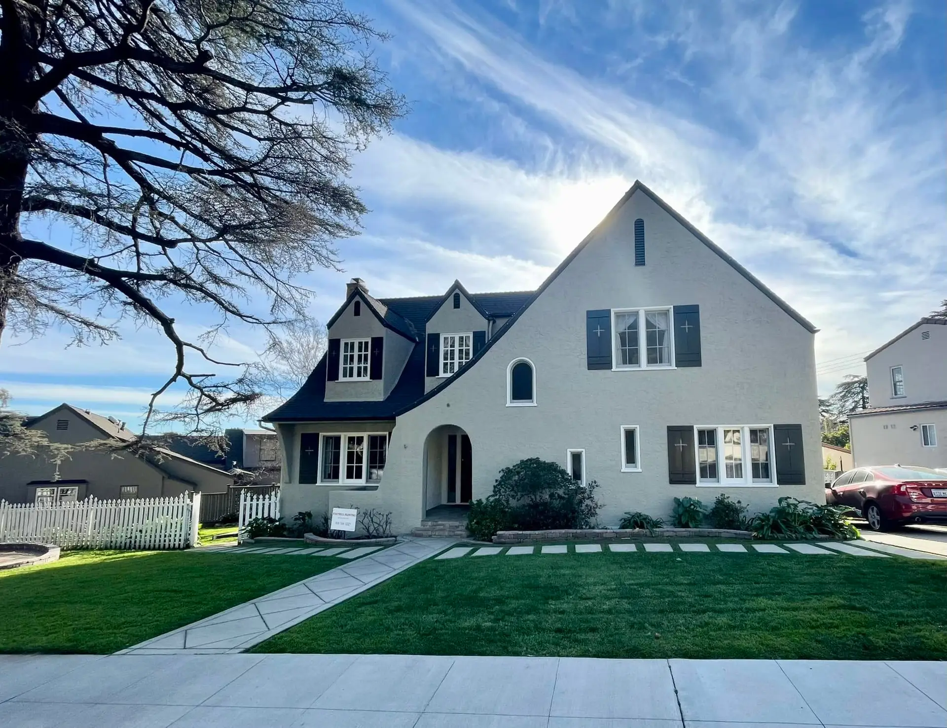 Tudor-style estate after a full exterior repaint by Foothill Painting