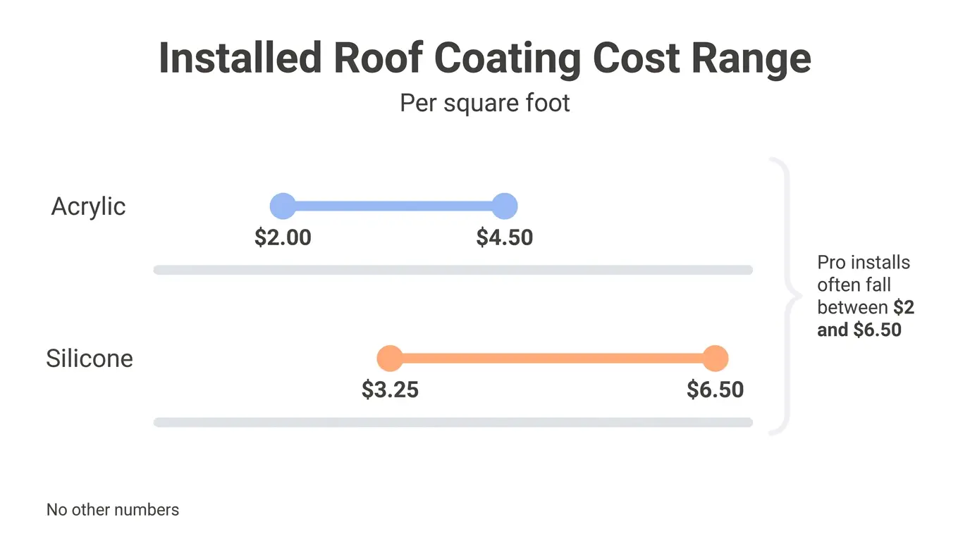 Range chart comparing acrylic and silicone roof coating costs per square foot